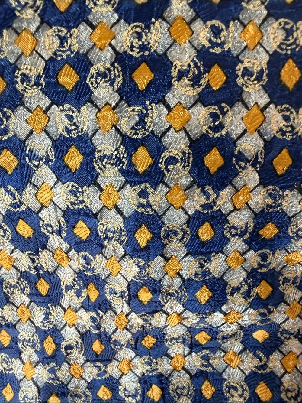 Ermenegildo Zegna 100% Silk Tie Necktie Blue Gold Geometric Office Formal EUC